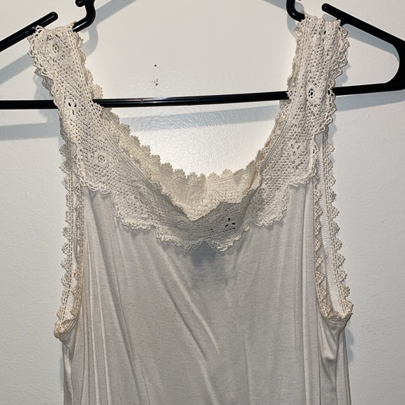 White Tank Top with Lace Trimmed Straps - Picture 2 of 7